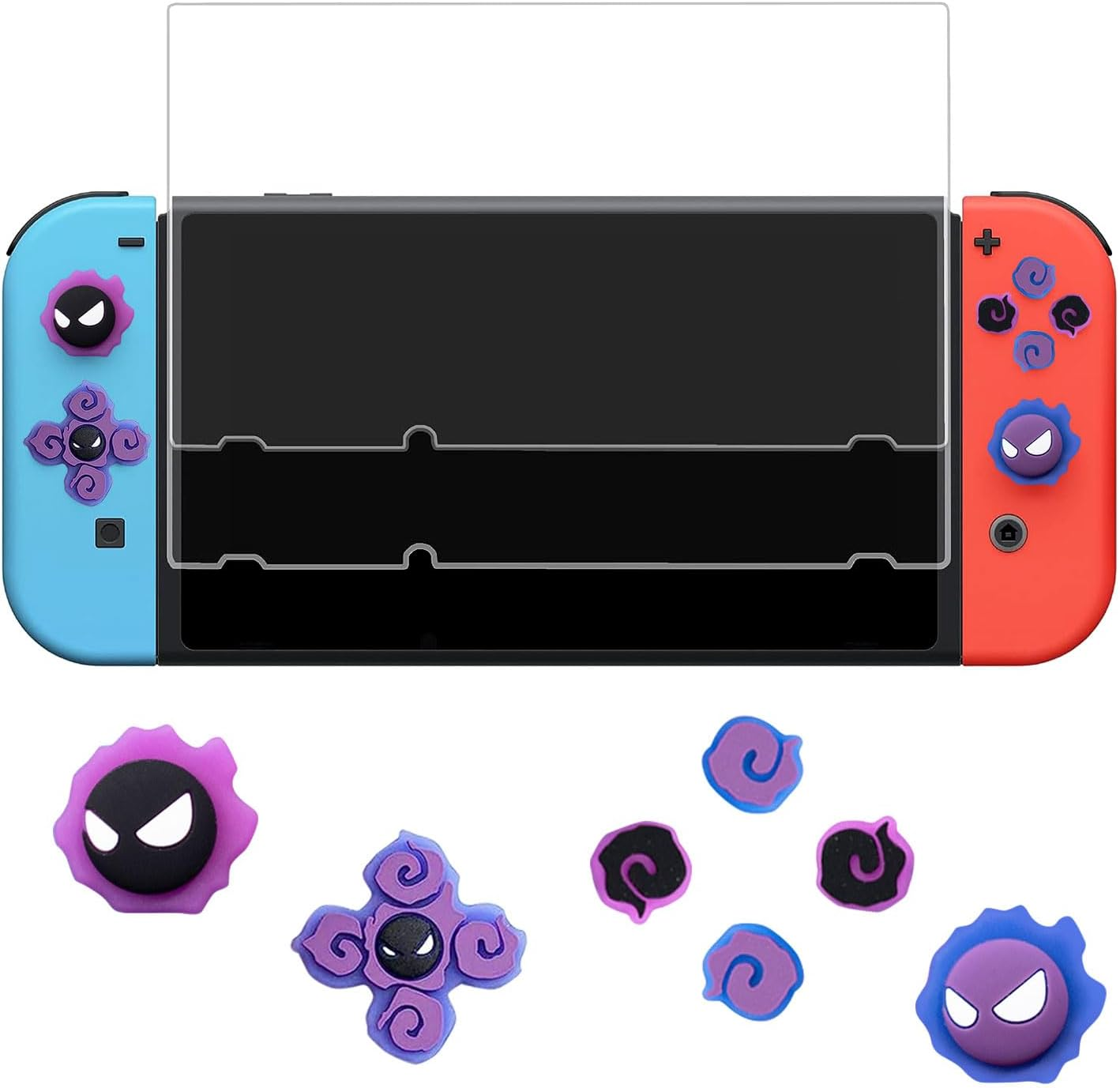 Gipoowaa [7+2] Screen Protector for Nintendo Switch/Oled, 7 Pack Cross D-Pad Button Caps + 2 Pack Tempered Glass, Key Buttons Sticker Joystick Cover Caps image number 1