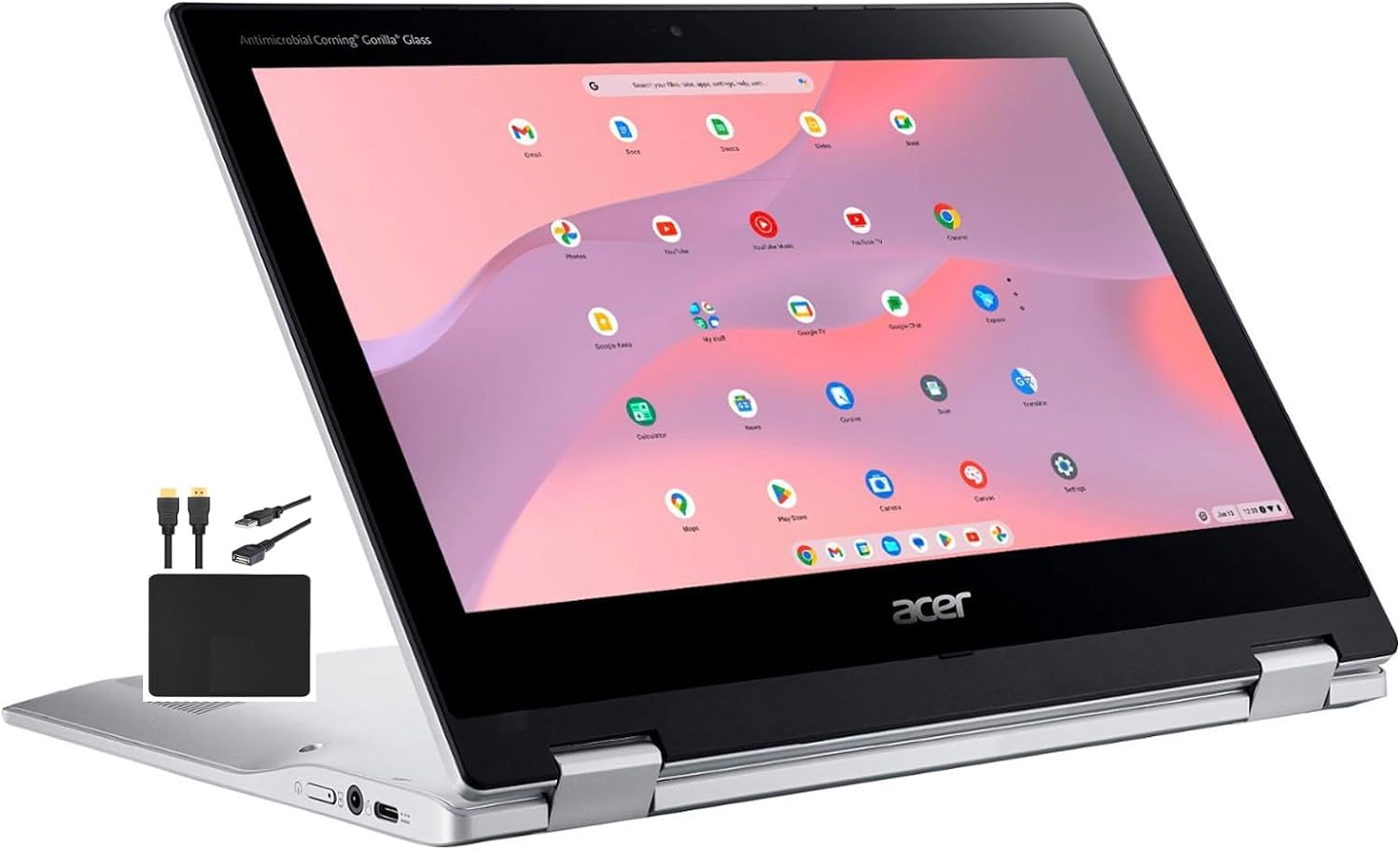 Acer 2023 Newest X360 Chromebook Spin 2-In-1 Convertible Laptop Student Business,8-Core Mediatek MT8183C Processor,11.6&lsquo; HD Touch IPS,4GB RAM,64GB Emmc,Wifi 5,Chrome Os+Marxsolcables,Pure Silver image number 2
