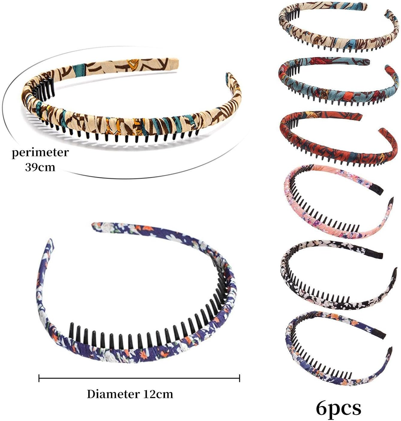 Pack of 6 Flower Headbands, Shark Tooth Headbands, Non-Slip Headbands, Flower Crochet Headbands, Cute Headbands for Girls, Colourful Fashionable Headwear image number 5