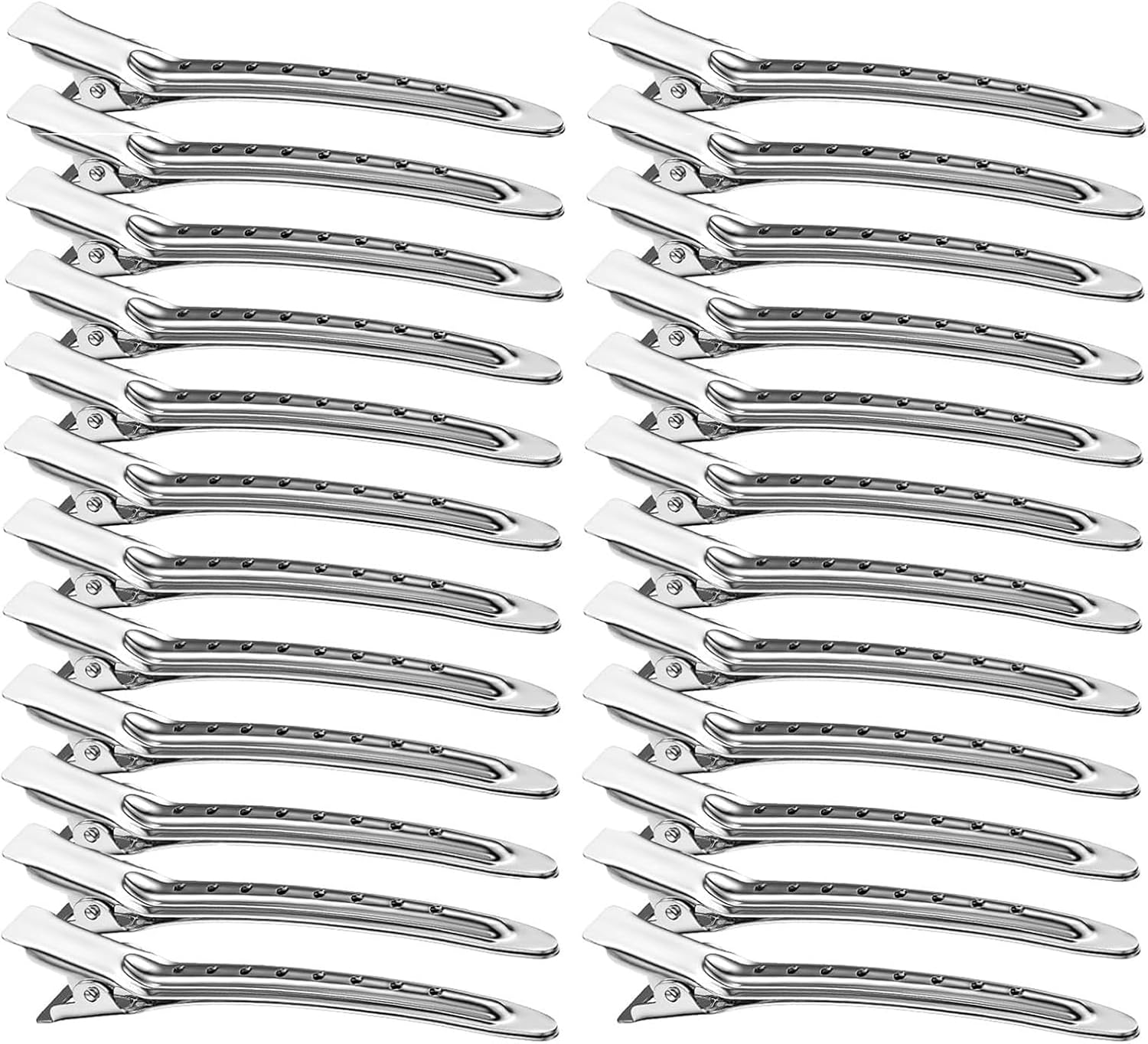 24 Silver Metal Duck Billed Hair Clips Silver for Styling Sectioning, 3.5-Inch Rust Resistant Metal Crocodile Skin Roll Hair Clips, Used for Hair Dyeing, DIY Bow Tie, Hair Extensions Salons ,Curls & Long Hair image number 1