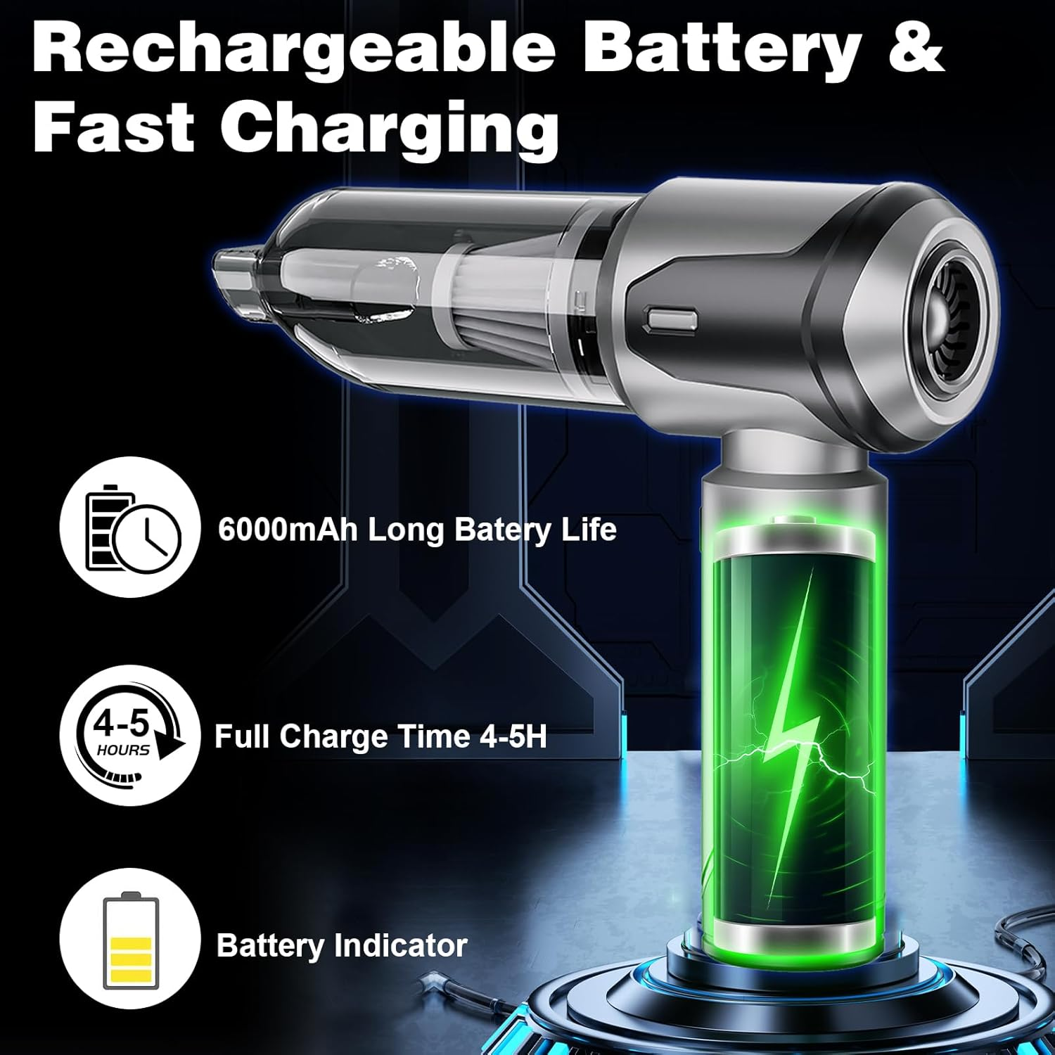 Lecoirrax Car Vacuum Cleaner Cordless, 22000 PA High Power Mini Vacuum Cleaner Handheld, Rechargeable Compressed Air Duster, Portable Air Blower for Home, Pet, Keyboard, Office(Grey) image number 2