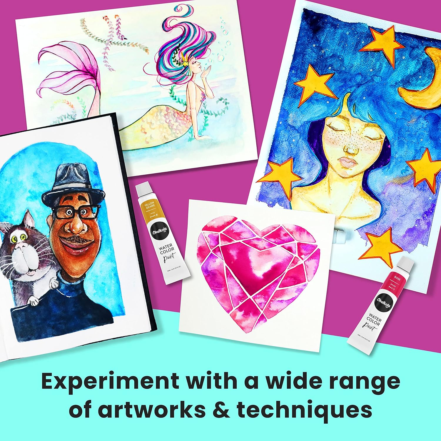 Chalkola Watercolor Paint Set for Adults, Kids, Beginner & Professional Artists - 36 Watercolor Tubes Set (12Ml, 0.4Oz), 10 Painting Brushes & 1 Palette | Vibrant Water Color Art Painting Supplies image number 3