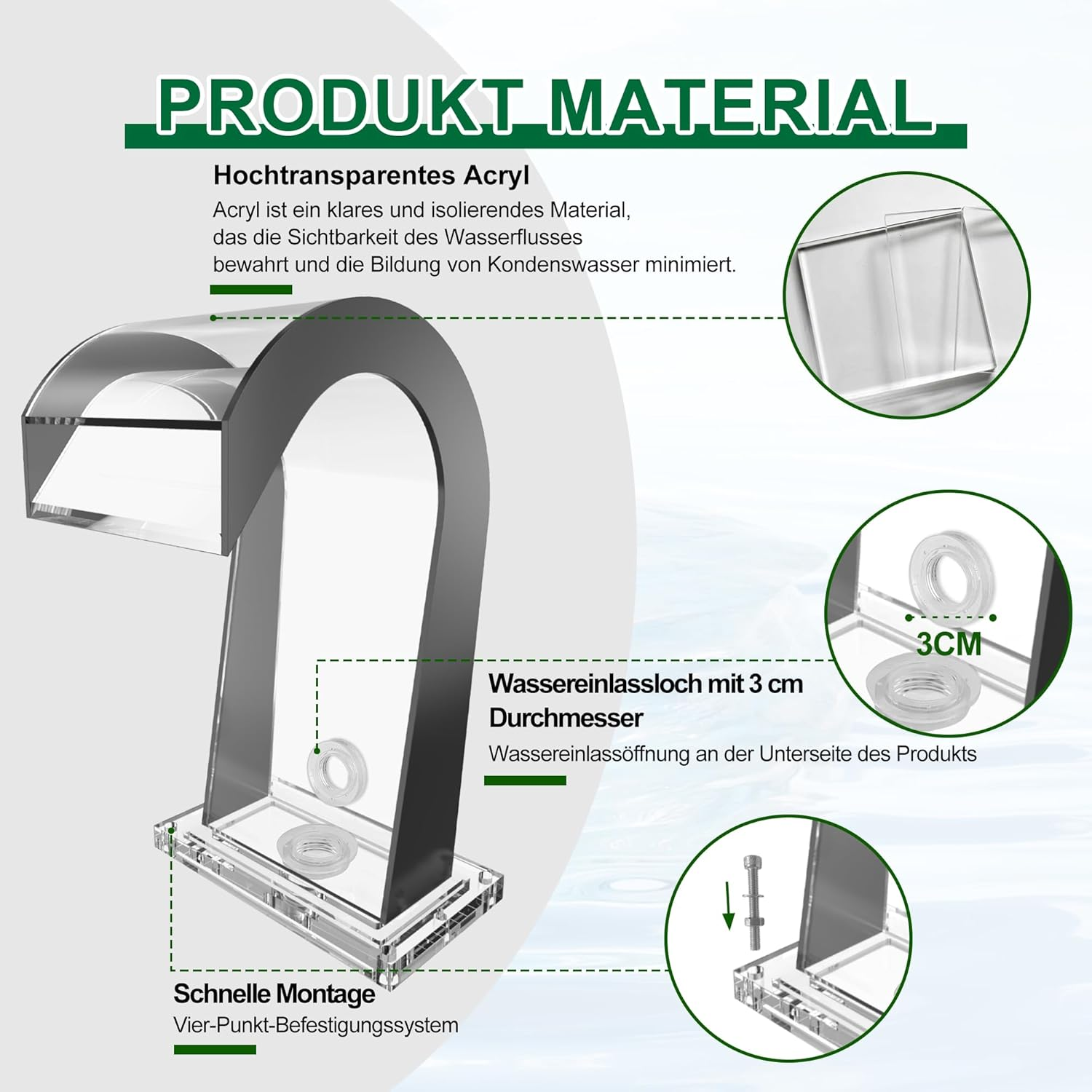 Waterfall Spillway Acrylic Pool Fountain Curved with Accessories, Pond Waterfalls S-Shaped Outdoor Water Spillway Fountains Kit for Garden Patio Swimming Pool Decoration-42Cm Height image number 4