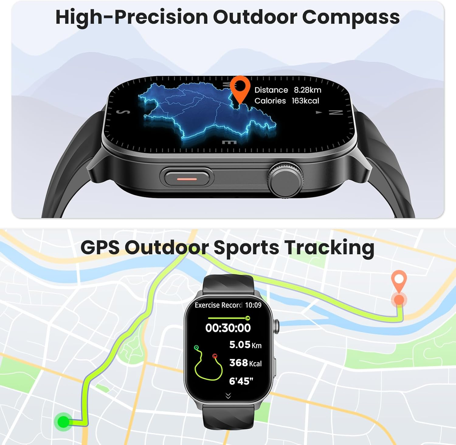 Smart Watch for Men Women Built-In GPS Fitness Tracker, 2.01" HD Touchscreen(Answer/Make Calls), 110+ Sport Modes with Heart Rate/Spo2/Sleep Monitor/, Compass, 1 ATM Waterproof, for Android Ios Black