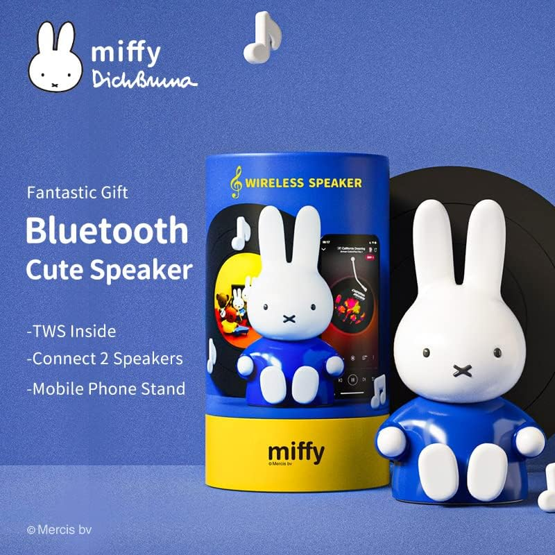 Miffy Portable Bluetooth Speakers, Cute Portable Wireless Speakers with Loud Stereo Sound, Built-In Mic, Tf-Card Slot, Dual Pairing,40H Playtime for Room, Desk Decor, for Her (Blue) image number 1