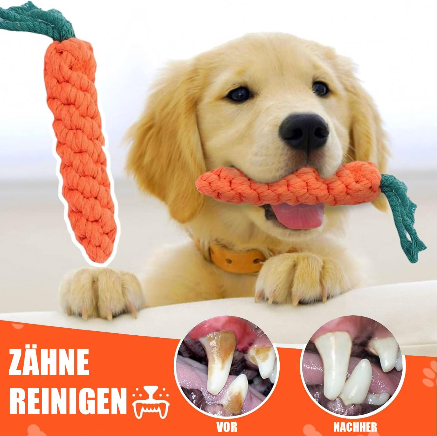 Norhogo Pack of 2 Dog Toys Carrot Chew Toy for Puppies, Puppy Carrot Rope Toy Braided for Teeth Cleaning, Interactive Dog Toy, Dog Toy for Small Medium Puppies image number 4