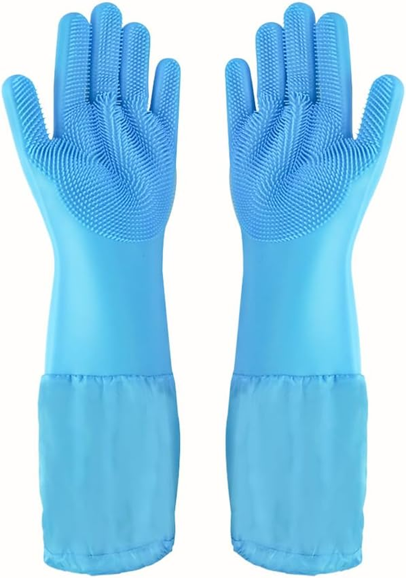 Pet Grooming Gloves Pet Hair Remover Cat, Dog Washing Gloves Silicone Heat Resistant Cleaning Gloves with High-Density Teeth Grooming Gloves for Dogs, Cats, Horses (2 Pairs - Blue & Gray)