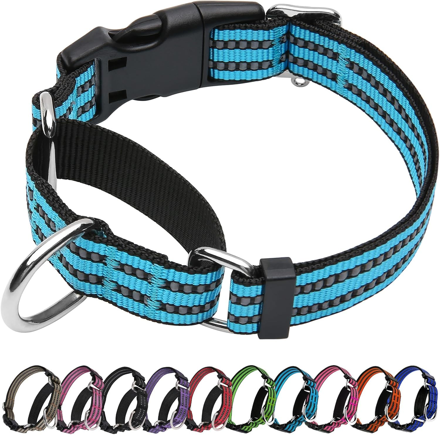 JOYEEIIOO Martingale Dog Collar, Adjustable Nylon Reflective Collar with Buckle. No Pull -For Small, Medium, Large Dogs. Prevents Slipping Out-Helps with Strong Pullers-Increase Control (Purple M)