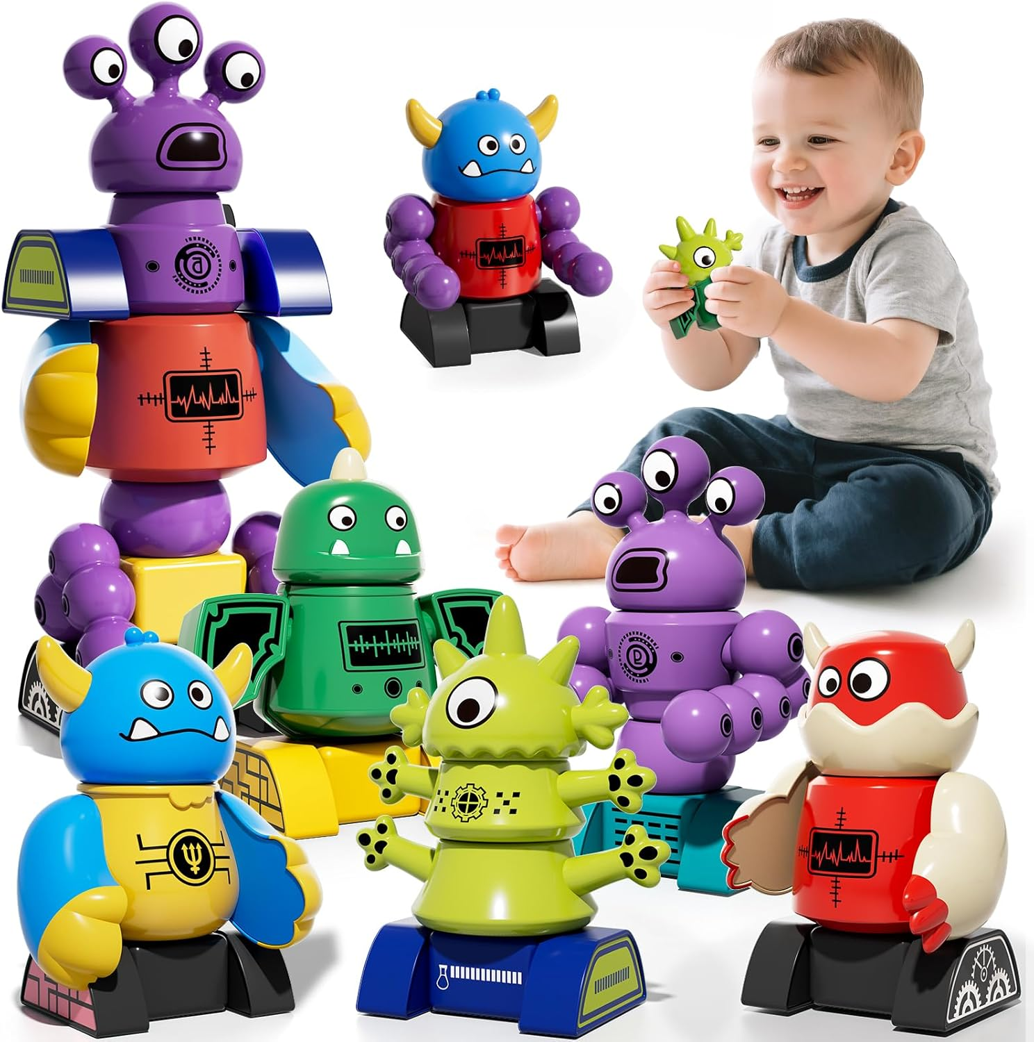 JUKUDAHU Magnet Robot Toy for Kids 3-5 Years Old - Magnetism Toys Stacking Blocks Playset with Storage Box, Educational Preschool Learning Toys for Boys Age 3-6, Christmas and Birthday Gifts image number 3