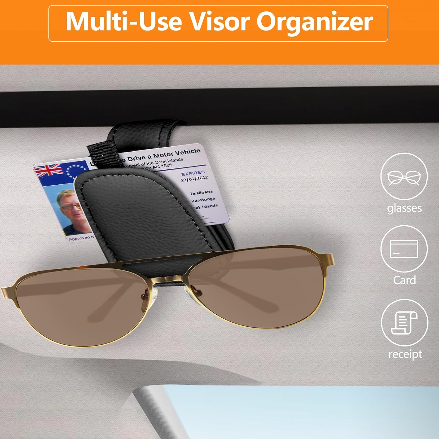 Sunglasses Holders for Car Visor, 2 Pack Magnetic Leather Sunglass Clip for Car Visor, Car Glasses Holder and Ticket Card Clip, Eyeglass Holder for Car Visor Accessories (Black) - 2 Pack - Black image number 6