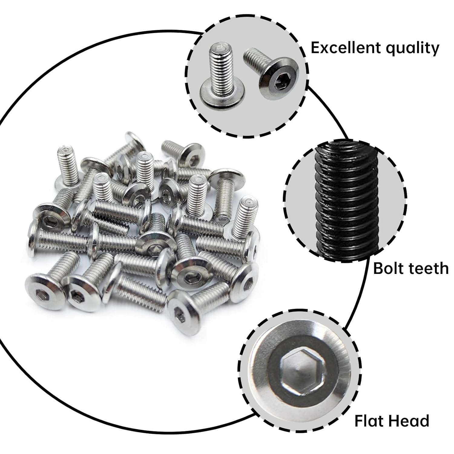 Wlzll 30Pcs M6 X 15Mm 304(18-8,A2-70) Stainless Steel Flat Head Hex Socket Cap Screws, Full Thread, with Hex Key, for Furniture, Office, Garage, DIY Projects, Silver image number 3