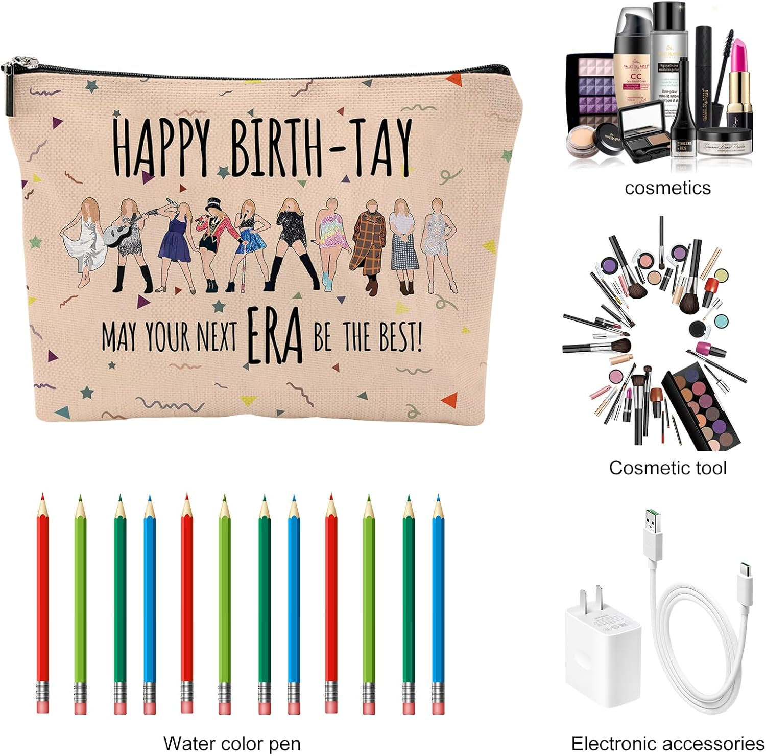 DDPOND Music Lover Makeup Bag Gift &ndash; Aesthetic Travel Cosmetic Bag for Girls & Women, Zipper Pouch for Concerts, Birthdays, Graduation, Toiletry Organizer for Fans, Sisters, Daughters (Light Pink) - Cyan Blue image number 2