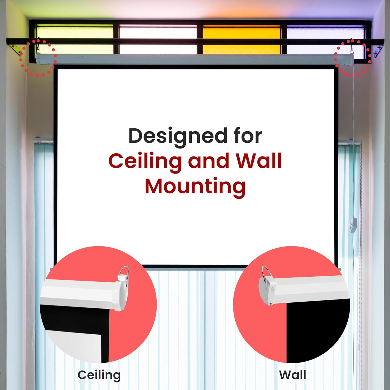 Pyle Manual Pull-Down Projector Screen - Universal 84-Inch Roll-Down Retractable Manual Projection Screen W/Auto-Locking, Adjustable Screen Height, Black Masking Border image number 5