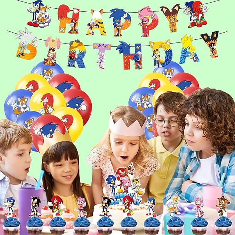 Sonic Hedgehog Birthday Decoration Set - Party Supplies with Balloons, Cake Topper, and Banner image number 5