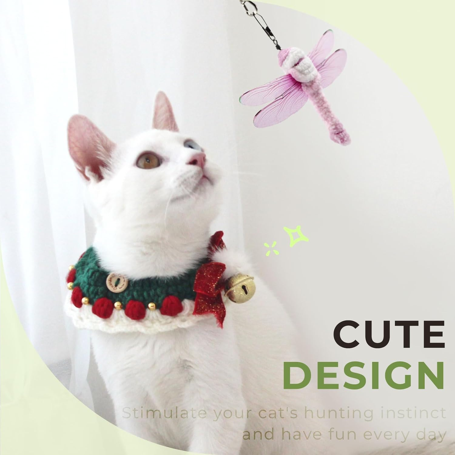 SONGWAY Interactive Cat Feather Toy Set- 6 Pcs Dragonfly Retractable Teaser Wand with Feather Refills with Bell， Cat Feather Toys for Indoor Cats - Shiny-Winged Insects image number 4