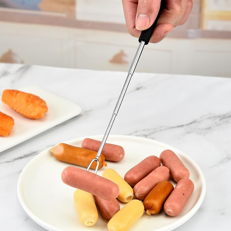 6Pack Telescopic Barbecue Fork ，Bonfire Sticks ，Campfire Sticks，Campfire Forks， Barbecue Forks ，Meat Stick， Metal Stick Barbecue，Marshmallow Roasting Sticks for Fire Pit, Camping, Bonfire and Grill