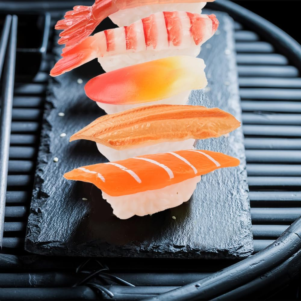 HUIANER Fake Sushi 8Pcs Artificial Food Realistic Onigiri Dessert Simulation Sushi Model Food for Decoration Display Props Model Rice Roll image number 1