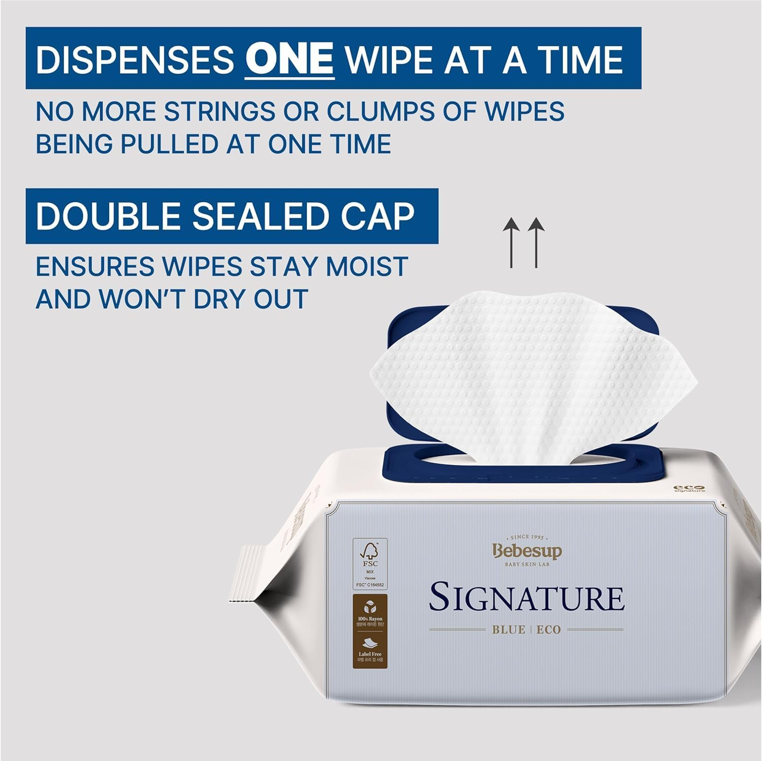 BEBESUP- Korea&rsquo;S #1 Signature Eco Baby Wipes- 100% Plant-Based 99% Drinkable Water-Based Unscented Ultra-Thick Organic Baby Wipes Hypoallergenic for Sensitive Skin Flip-Top (1 Pack) image number 3