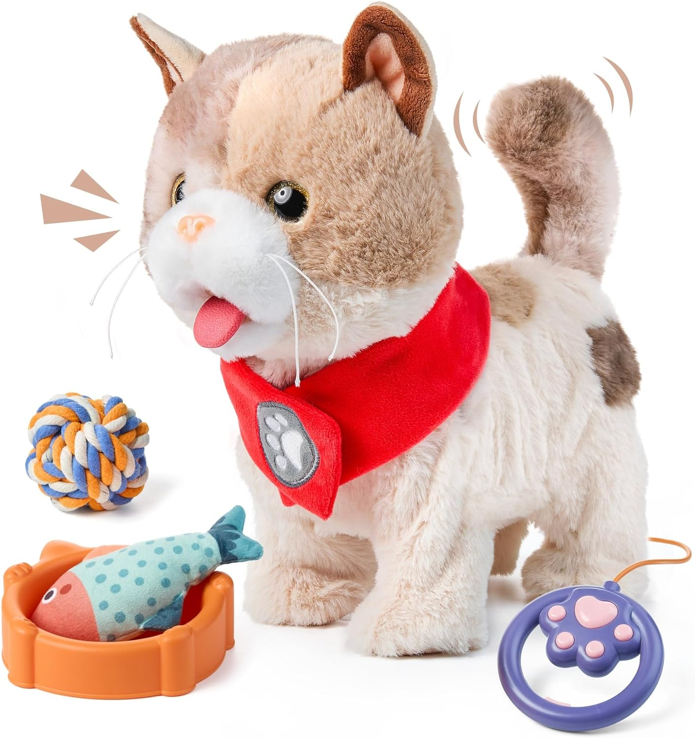 Interactive Electronic Plush Cat Toy for Kids, Realistic Walking Cat Toy That Walks, Meows,Tongues Out and Wags Tail, Kitten Pet Toy with Leash, Birthday Boys and Girls 3 4 5 6 7 Years Old image number 6