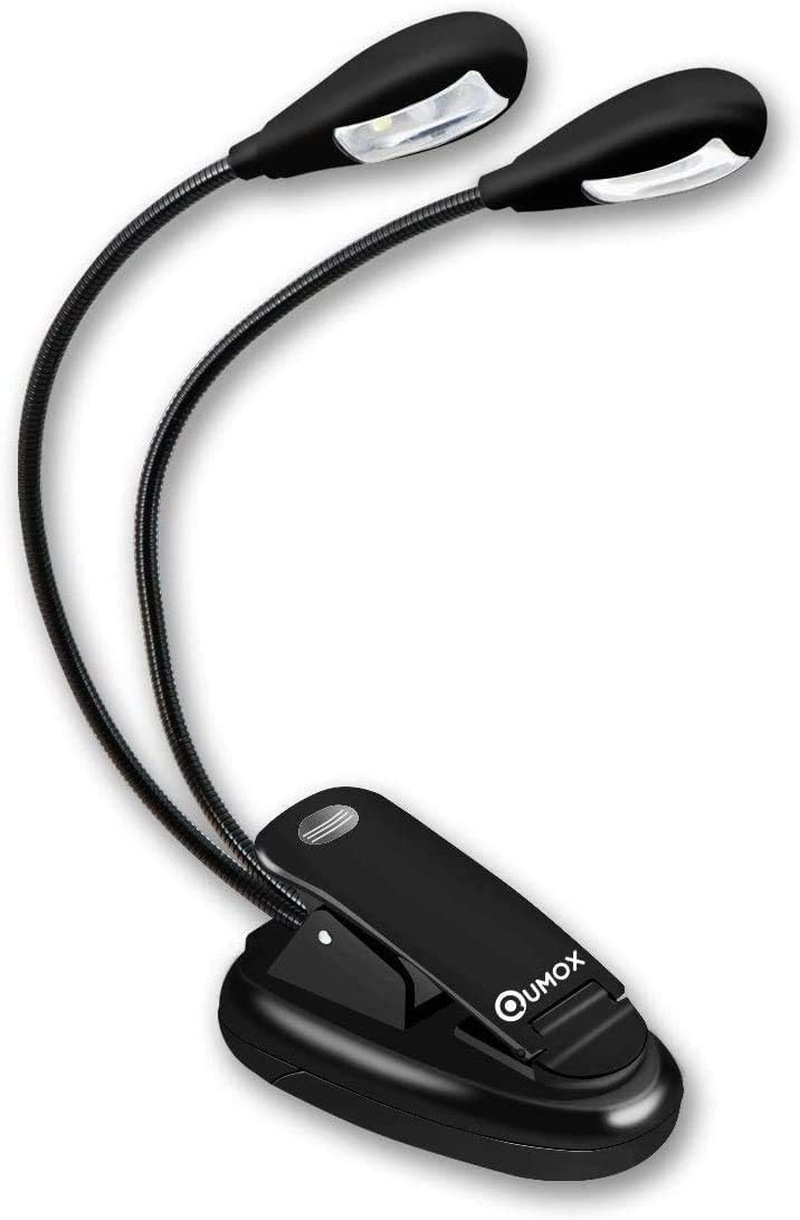 QUMOX LED Book Light, Portable Music Stand Lights, Dual Head, 4-Level Brightness, USB Cord Included, Daylight White, Clip Light, Task Lighting image number 4