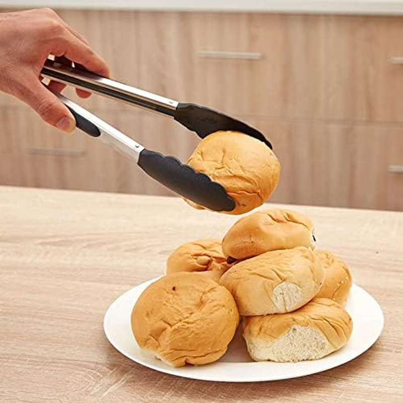 2-Pack of 9" (Small) & 12" (Large) Kitchen Tongs Set: Non-Stick Silicone-Stainless Steel Cooking Tongs, BPA Free, Heat Resistant (480&deg;F) - Non-Slip Grip & Locking Metal Food Tongs (Black) image number 4