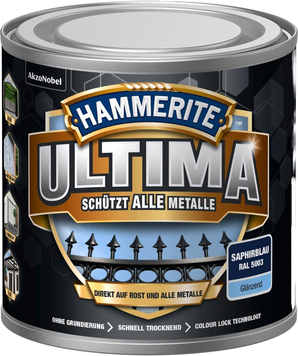 Hammerite Ultima Glossy, Metal Protective Paint, High-Quality Protective Paint for All Metals Outdoors, Sapphire Blue RAL 5003, 250 Ml image number 7