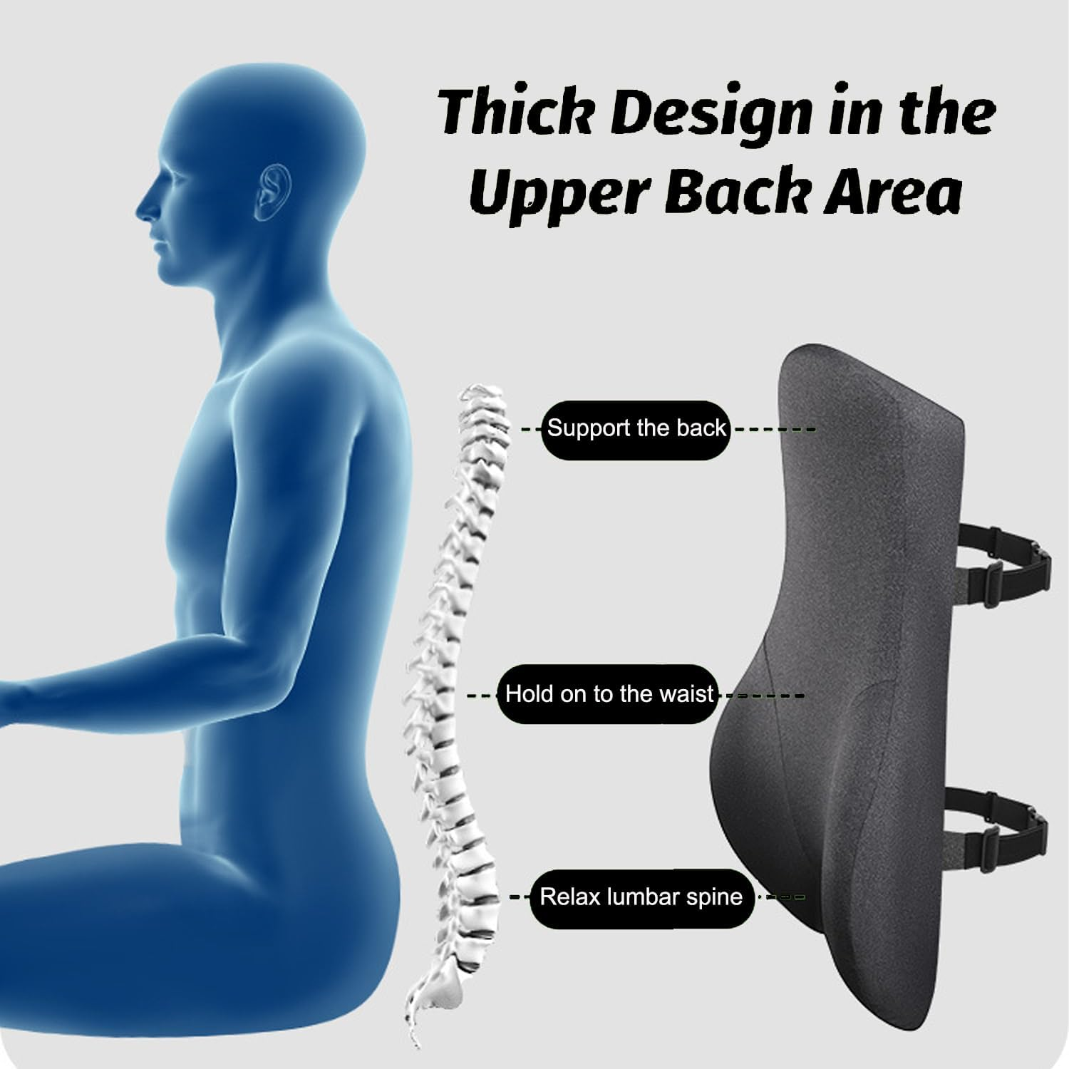 Lumbar Support Pillow for Office Chair, Memory Foam Car Seat Back Support, Ergonomic Design Orthopedic Backrest, Breathable, Adjustable Straps, for Computer Chair, Car Seat image number 5