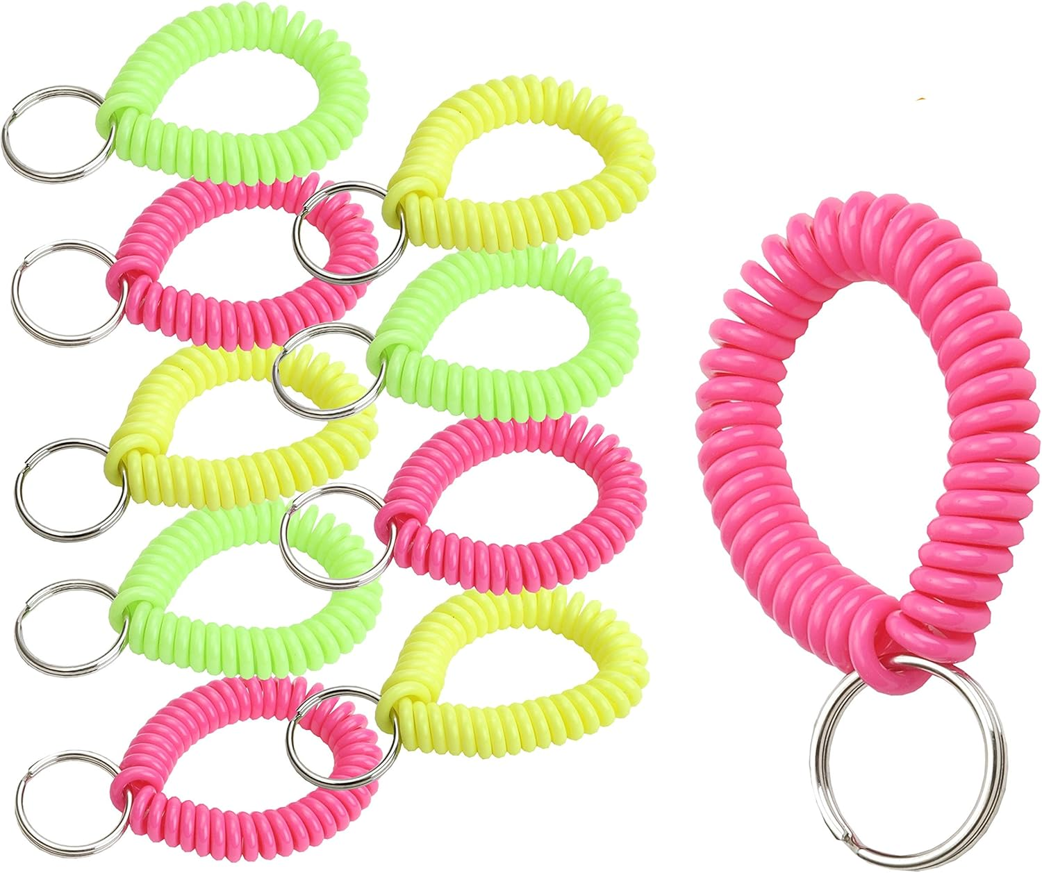 Lucky Line 2&rdquo; Spiral Wrist Coil with Steel Key Ring, Flexible Wrist Band Key Chain Bracelet, Stretches to 12&rdquo;, Green, 5 Pack (4104005)