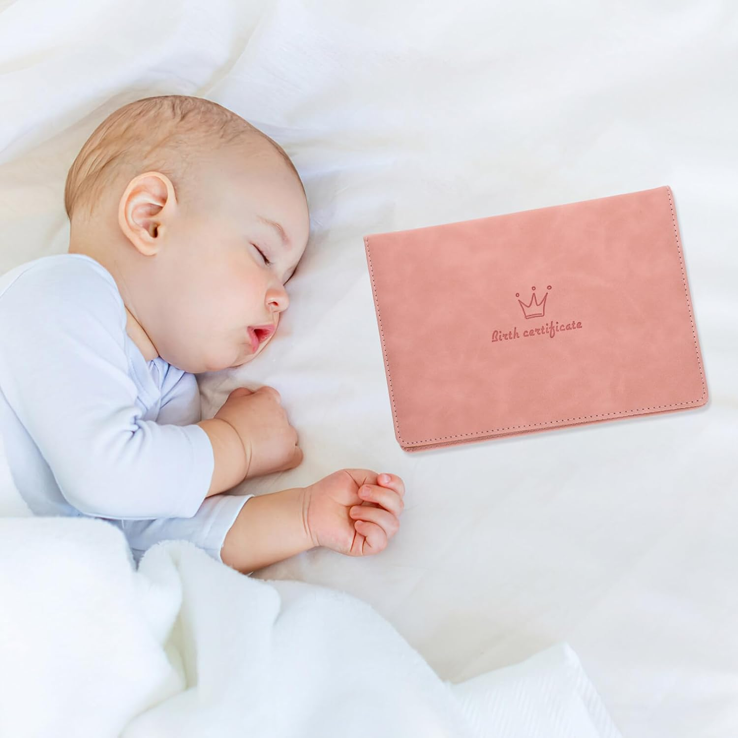 Pink Leather Birth Certificate Protector - Baby Birth Certificate Holder with Cartoon Patterns, 8.84X6.29In, Keepsake Storage for Important Documents image number 2