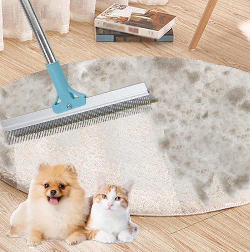 Double Sided Pet Hair Removal Carpet Rake with 55" Adjustable Long Handle for Low Pile Rugs, Couch, Mats and Furniture, Restore Carpet Fluffiness image number 6