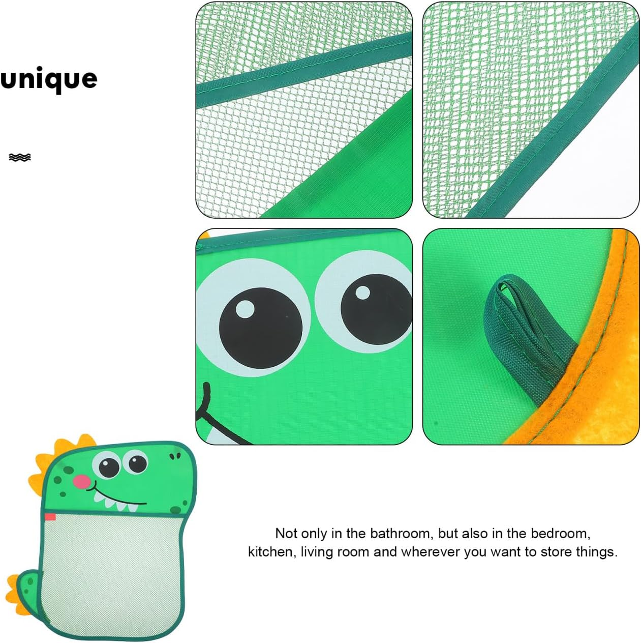 Dinosaur Suction Cup Storage Bag - Creative Green Breathable Mesh Toy Organizer with Hanging Hook for Kids Bathroom and Home Use image number 2