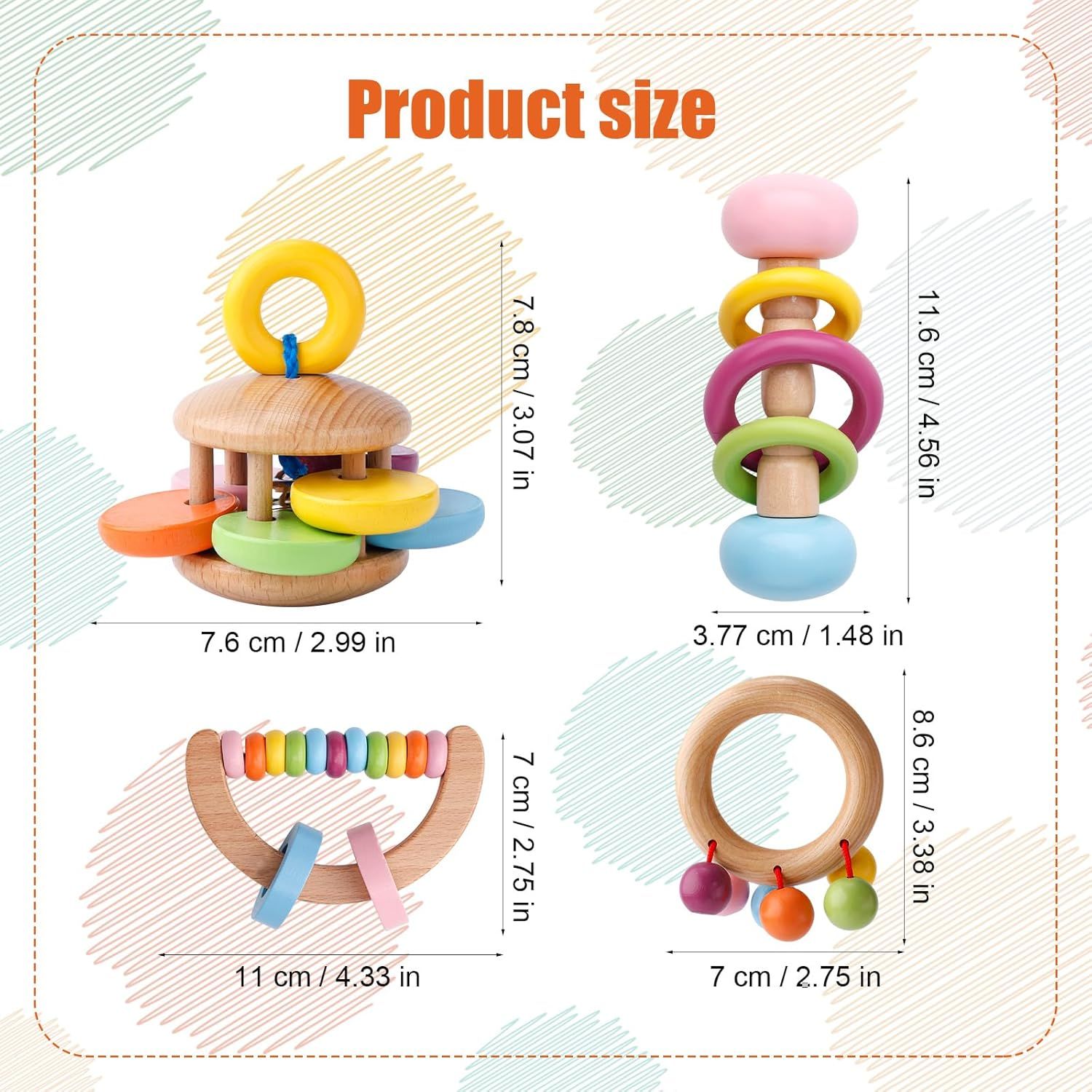 Gosknor 4 X Wooden Rabbit Toys, 4 Styles Wooden Chew Toys, Teething Rattle for Guinea Pigs Wooden Rattles for Small Animals image number 5