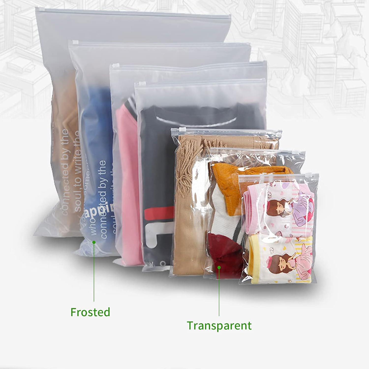 50Pcs Packaging Bags Frosted Bag Zipper Plastic Bag Poly Bags Resealable Slider Closure Storage Bag Pouch for T Shirts Clothes Make up Shipping Organizer QIUNI image number 3