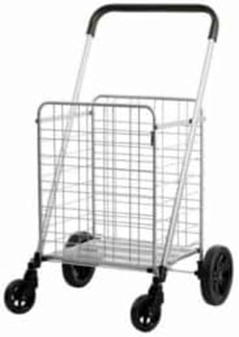 Shopping Cart on Wheels, Folding Utility Shopping Trolley with Wide Cushion Handle, Mesh Bottom,And Brake System (Sliver Colour Medium Size) image number 4