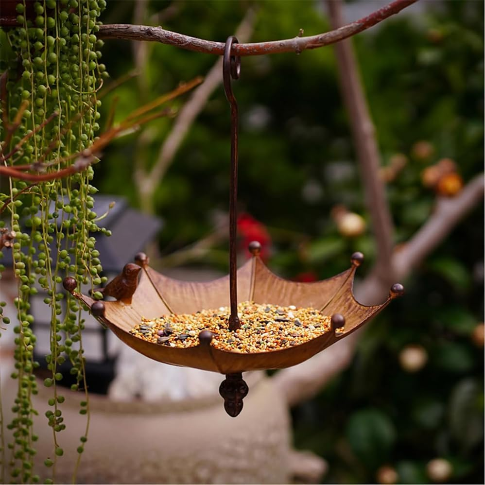 Umbrella Shaped Hanging Bird Feeder,Hummingbird Feeder for Outside,Outdoor Decoration Umbrella Bird Bath Pendant Umbrella Shaped Iron Garden Decoration Bird Garden Feeders,Garden Backyard Decor image number 4