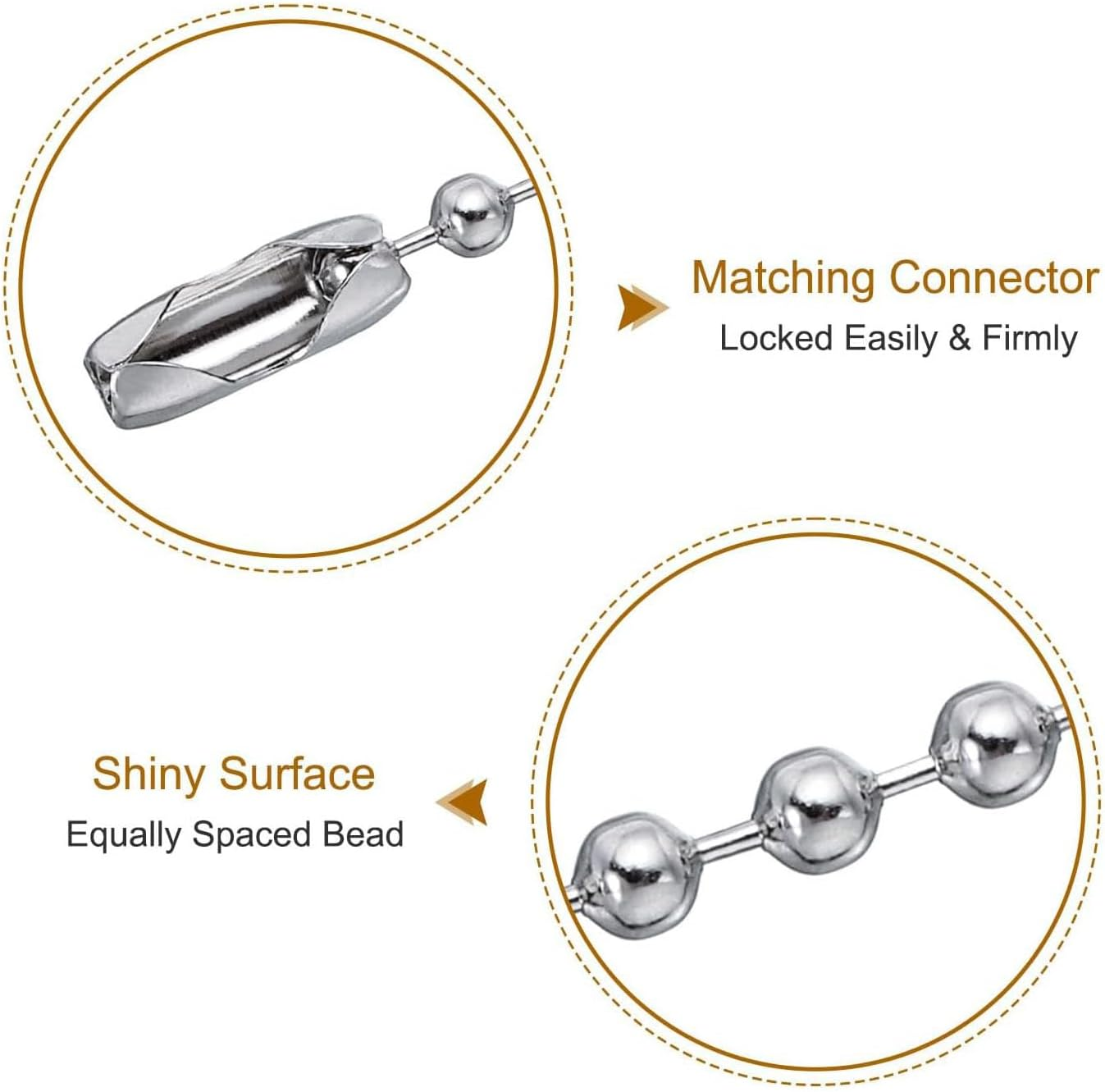 Pack of 100 Metal Bead Ball Chains with Connector,10Cm Long 2.4Mm Diameter Adjustable Steel Ball Circles Connector Clasp,Stainless Steel Dog Tag Necklace Chains,Beaded Key Circles for Jewelry Making Supplies Necklace Earring Bracelet Findings DIY Craft Accessories image number 3