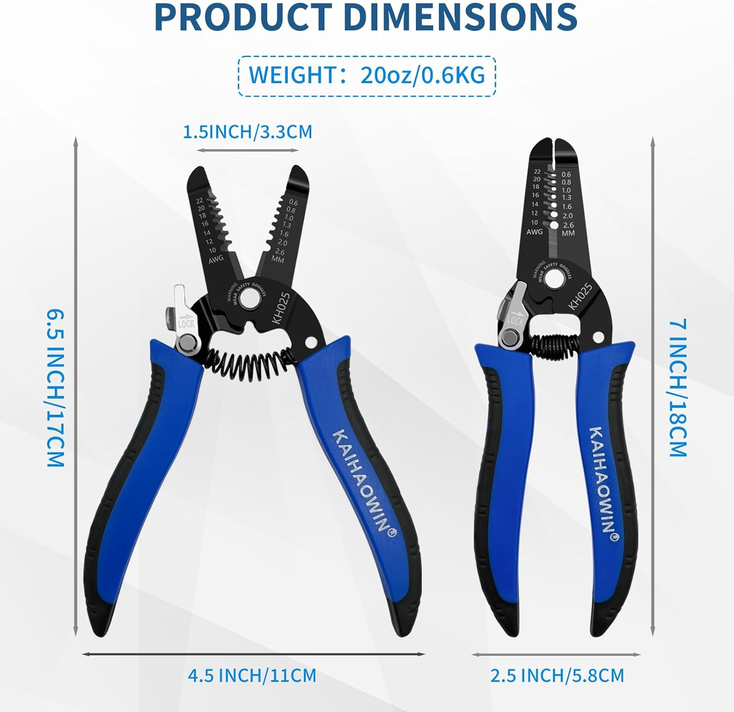 KAIHAOWIN 5 Pack Wire Stripper and Cutter with Safety Lock and Spring Loaded Professional Stripping Pliers Electrican Tool Small Gauge for 10-22 AWG Stranded Wire image number 5