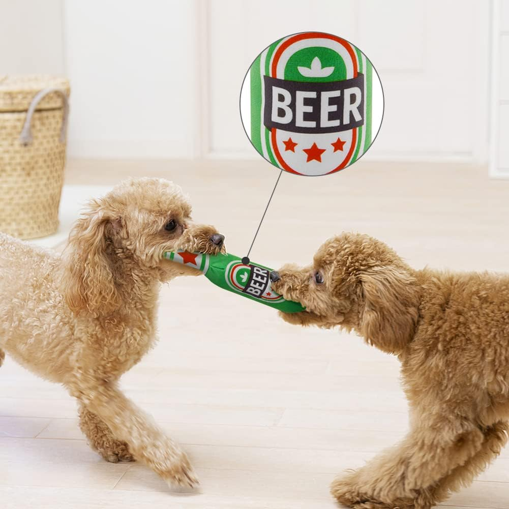 Vsshe Beer Bottle Plush Toys, 1 Pack Pet Plush Squeaky Dog Toy, Champagne Shape Dog Squeaky Chew Toys, Interactive Safe Doll Game Dogs Birthday Toys for Small, Medium, Large Dogs and Other Pets, Green image number 5