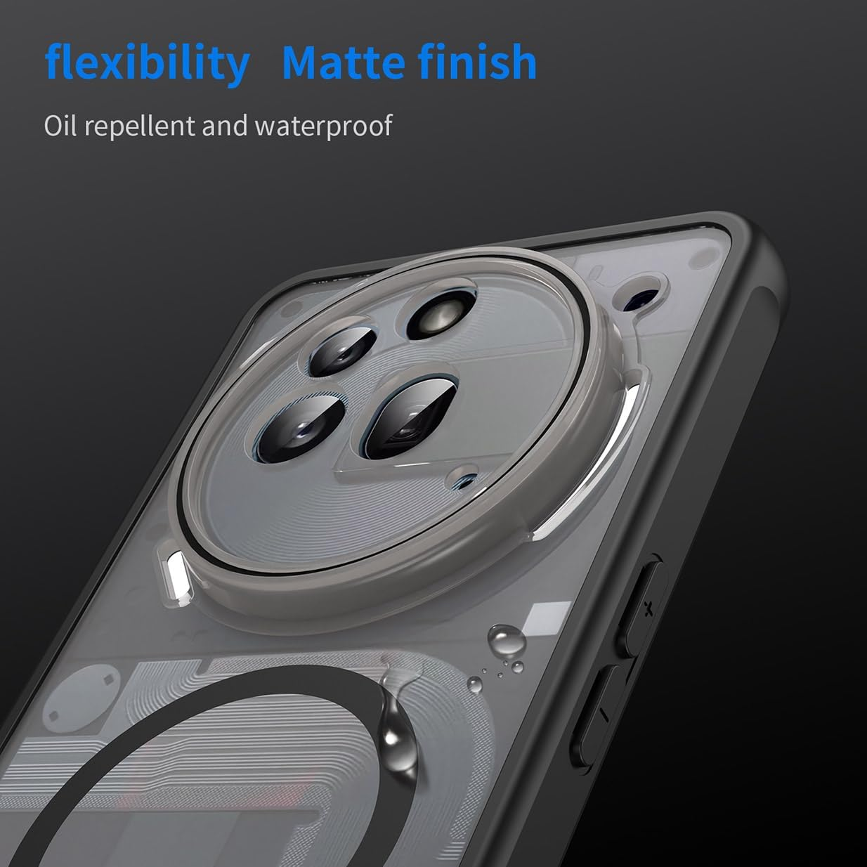 UPLAI Case for Nothing Phone (3A) Pro, Slim Shockproof Magnetic Mobile Phone Case, Premium PC + TPU Silicone Bumper Stylish Translucent Frosted Matt Protective Case Black image number 3