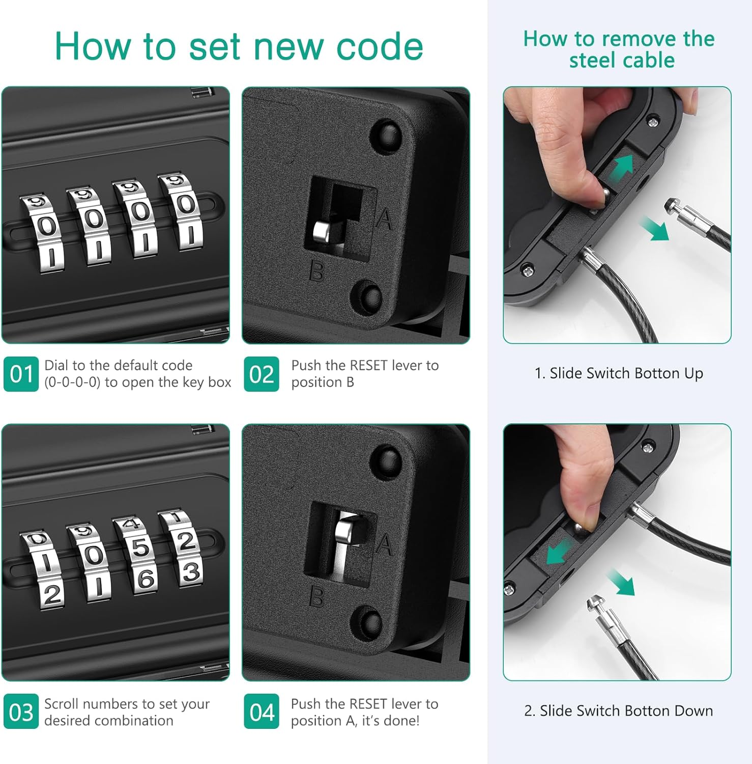 ORIA Portable Safe Box, Combination Security Case, Waterproof Security Travel Lock Box with 4-Digit Code, Detachable Wire Rope, Anti-Theft Key Storage Lockbox for Phone, Card, Home, Hotel, Beach image number 3