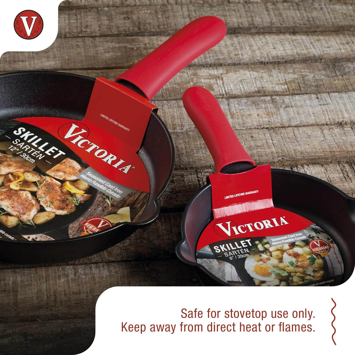 Victoria Silicone Cast Iron Handle Cover. for 10 to 12 Inch Skillets, Large, Red image number 3