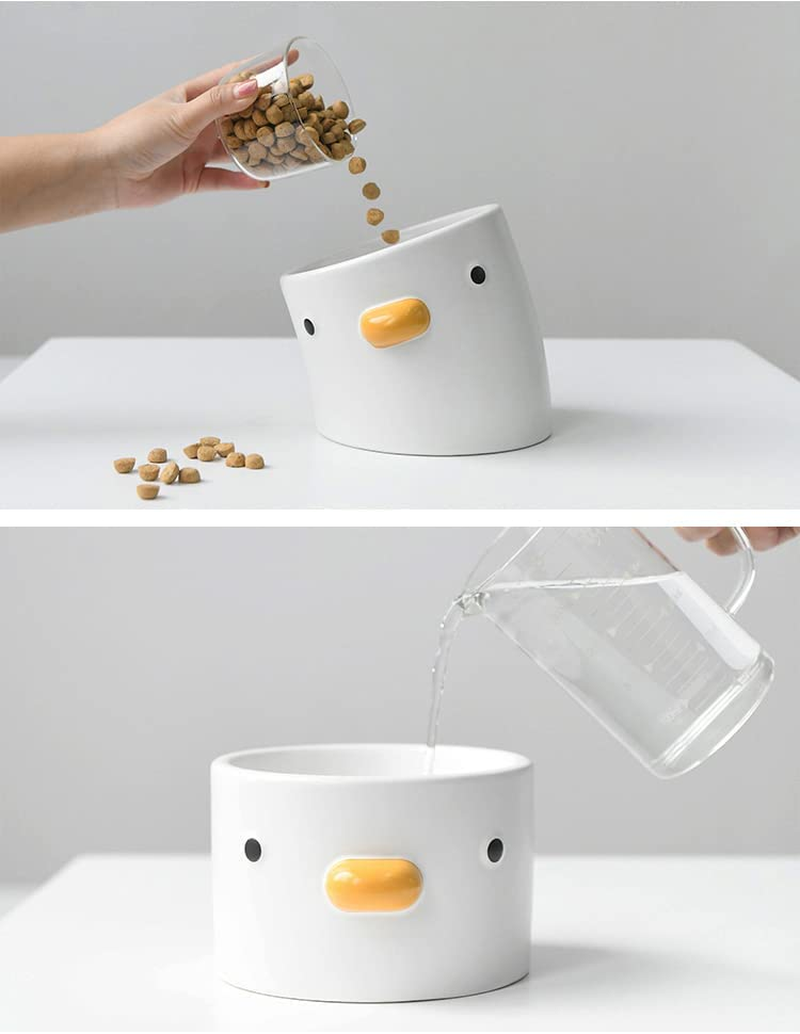 PURROOM Raised Cat Bowl 18&deg; Prevent Vomiting and Protect Pet'S Cervical Spine, Handcrafted Safety Ceramics, Cute Chick Shape, 2.2Lb Weight, Suitable for Small Dogs and All Cats. image number 2
