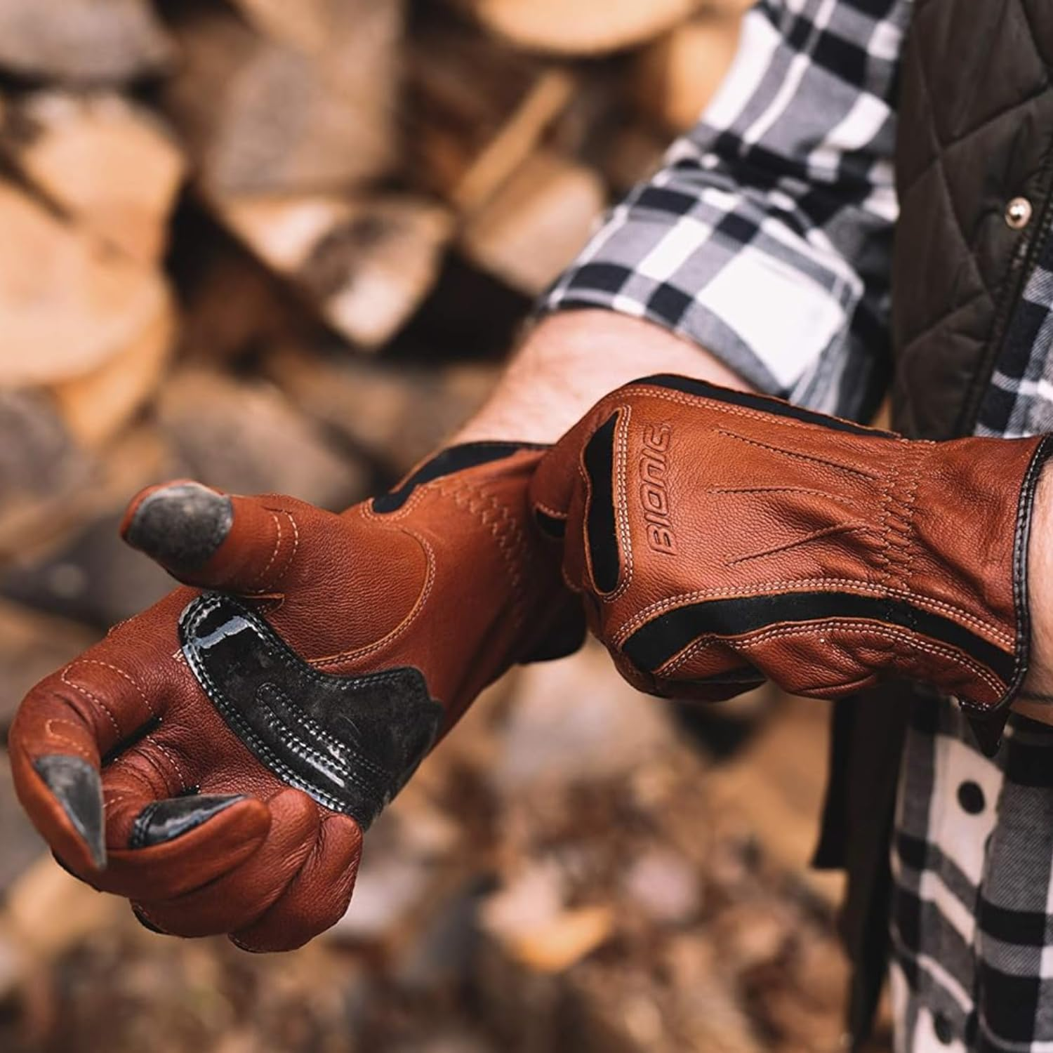 Bionic Men'S Tough Pro with Natural Fit Premium Leather Work Gloves (Large), Brown image number 4