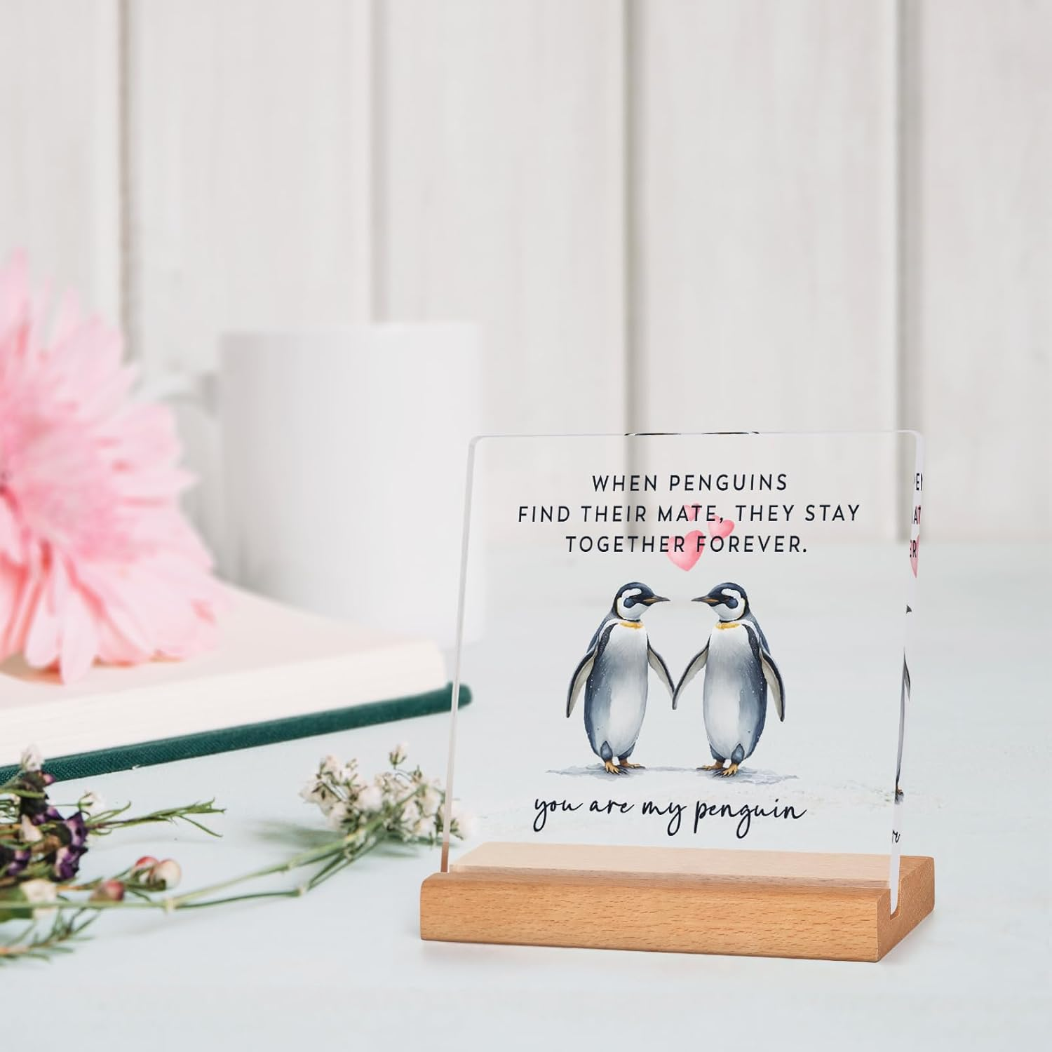 Anniversary Wedding Gifts for Him Her, Funny Penguin Plaque Gift, I Love You Gifts, Romantic Christmas Birthday Gifts for Couples, Girlfriend, Boyfriend, Wife, Husband