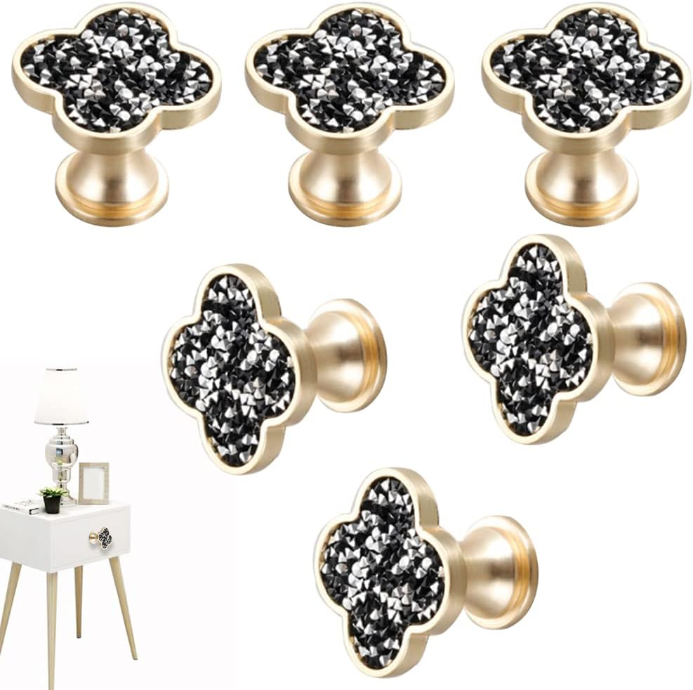 CPELLESSE 6 Pcs Clover Knobs Four-Leaf Handle Creative Cabinet Drawer Pulls Gold for Dresser Wardrobe Zinc Alloy Single Hole Door Handle(White)