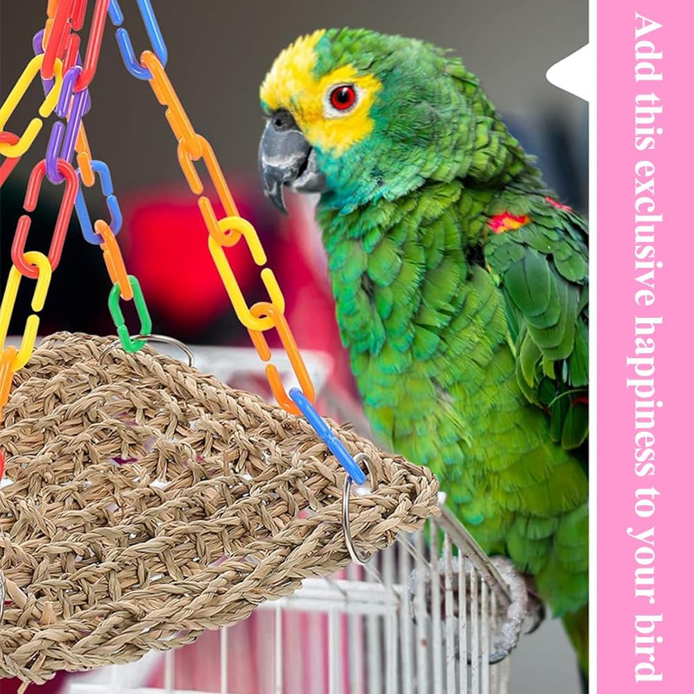 Straw Bird Hammock,Lizard Sun Terrace,Pets Essential Supplies,Durable Bird Seagrass Mat,Pet Habitat Platform,Hanging Perch Swing,For Lizard,Parrot image number 1