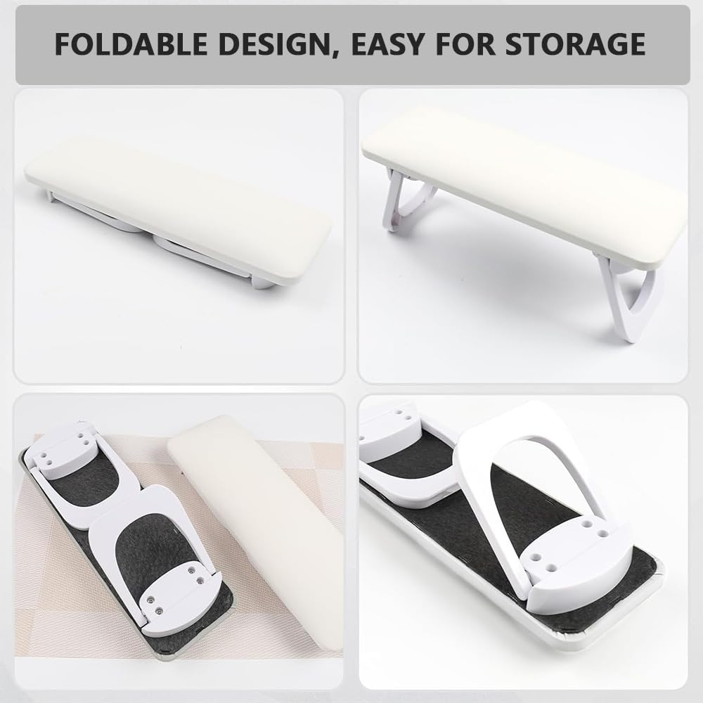 Foldable Nail Arm Rest for Nail Techs &ndash;Soft Microfiber PU Leather Hand Pillow Stand with PVC Table Mat for Acrylic Nails, Salon & Home Use-White image number 1