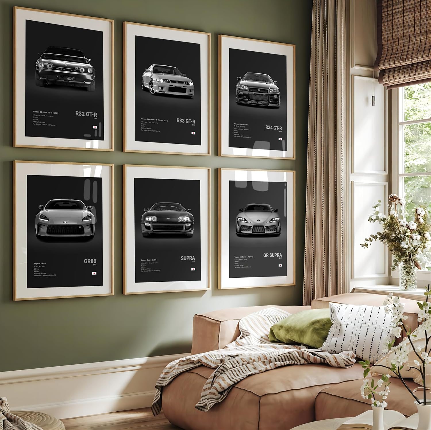 XUPUE JDM Racing Car Art Posters - Japanese Wall Art Prints for Boy'S Bedroom & Living Room Set of 6, Unframe Style 8X12Inch(20X30Cm) (Black) image number 1