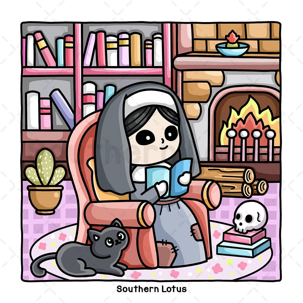 Spooky Vibes: Coloring Book for Adults and Teens with Cute Creepy Characters and Hygge Scenes, Easy and Cozy Designs for Relaxation and Stress Relief image number 3