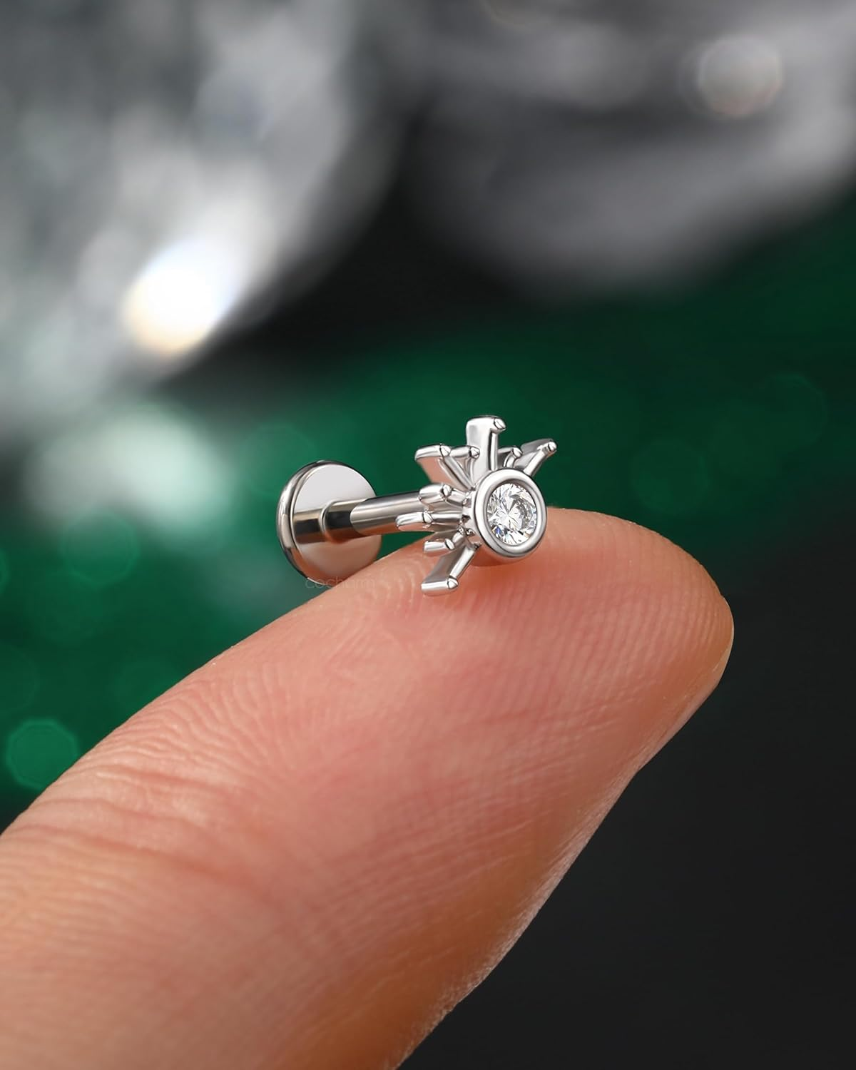 COCHARM Cute Sun Helix Cartilage Tragus Piercing Jewellery 16G 8Mm Titanium Post Flat Back Earring Stud Labret Bar for Women Silver Gold Threadless image number 5